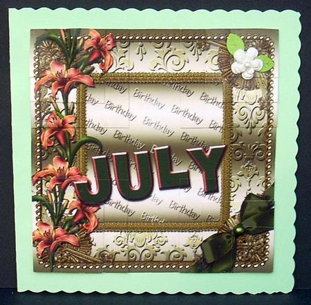 July Lily Gold Birthday 4 Corner Stacker Card Front by Joyce Watson