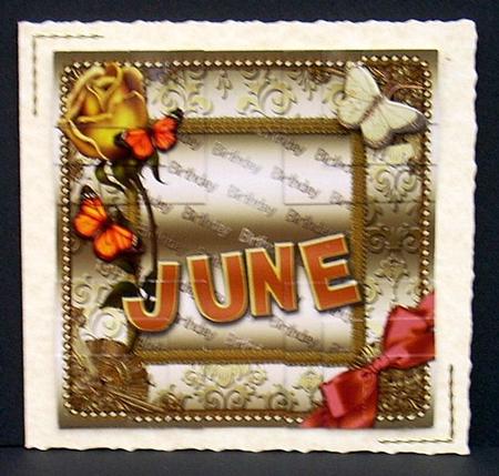 June Rose Gold Birthday 4 Corner Stacker Card Front by Joyce Watson