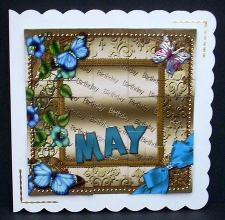 May Glory Gold Birthday 4 Corner Stacker Card Front by Joyce Watson