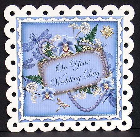 Blue Orchids Wedding Day 8in Vintage Decoupage Topper by Joyce Watson