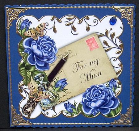 Blue Roses for My Mum Ink Saver 8in Decoupage Topper by Joyce Watson