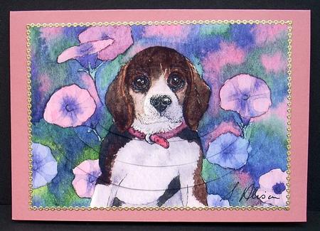 Beagle Puppy in the Petunias by Joyce Watson