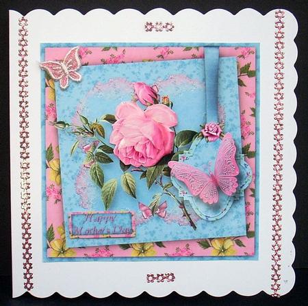 Pink Rose Shabby Chic 7" x 7" Card Front by Joyce Watson