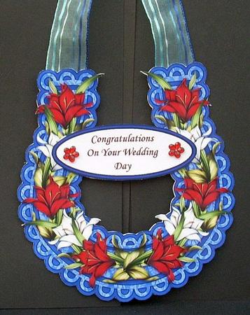 Red White and Blue Lilies Wedding Horseshoe Keepsake by Joyce Watson