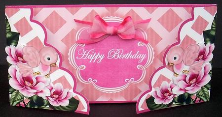 Cerise Birds Happy Birthday Fancy Lattice 3D Card Kit by Joyce Watson