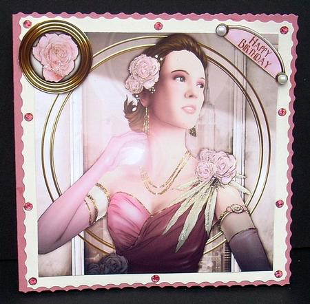 Art Deco Lady Rose (pink) 8x8 Quick Card by Joyce Watson