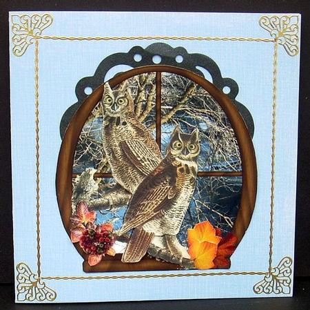 River Window Oval Owls & Fall Leaves with Decoupage by Joyce Watson
