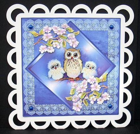 3 Owls with Apple Blossom Decoupage Sheet by Joyce Watson