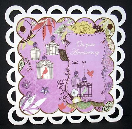 Lilac Birdcage on Your Anniversary 8in Scallop Topper by Joyce Watson