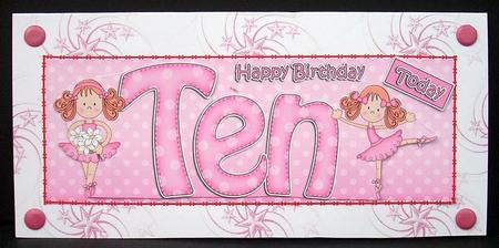 10th Birthday Large Dl Quick Card N 3D Decoupage by Joyce Watson
