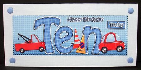 10th Birthday Large Dl Quick Card N 3D Decoupage by Joyce Watson