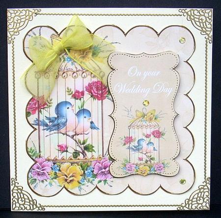 Cream Lovebirds Your Wedding Day 8in Scallop Topper by Joyce Watson