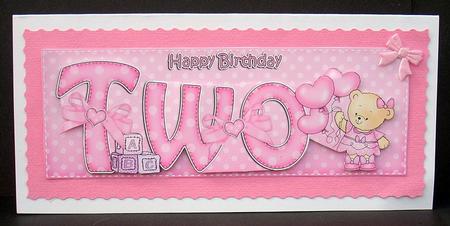2nd Birthday Large Dl Quick Card N 3D Decoupage by Joyce Watson