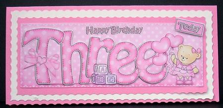 3rd Birthday Large Dl Quick Card N 3D Decoupage by Joyce Watson