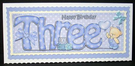 3rd Birthday Large Dl Quick Card N 3D Decoupage by Joyce Watson