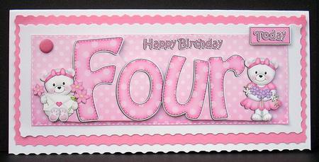 4th Birthday Large Dl Quick Card N 3D Decoupage by Joyce Watson
