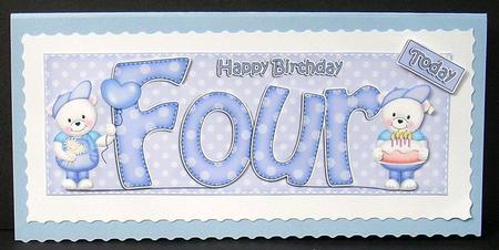 4th Birthday Large Dl Quick Card N 3D Decoupage by Joyce Watson