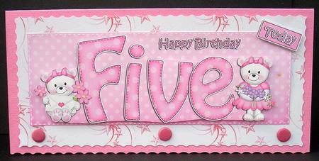5th Birthday Large Dl Quick Card N 3D Decoupage by Joyce Watson
