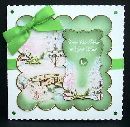 Green Snowscene Ours to Your House 8in Scallop Topper by Joyce Watson
