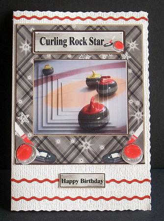 Curling Rock Star Card Topper & Decoupage & Pyramids by Joyce Watson