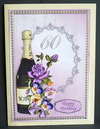 Champagne and Flowers 60th Birthday Decoupage Card. Comes W by Joyce Watson