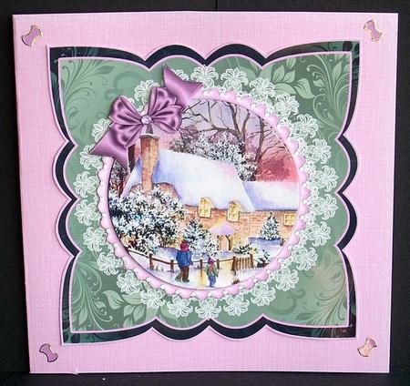 Christmas Cottages Mini Kit Scalloped Edge Decoupage Topper by Joyce Watson