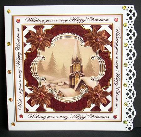 Snow Steeple Happy Christmas Lattice Corner 8in Topper by Joyce Watson
