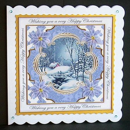 Blue Walk Happy Christmas Lattice Corner 8in Topper by Joyce Watson