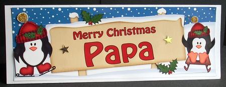 Xmas Papa Penguins Signpost Lge Dl Easicut 3D Decoupage by Joyce Watson