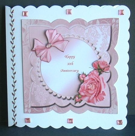 Pearl (30th) Wedding Anniversary Card Front with Decoupage by Joyce Watson