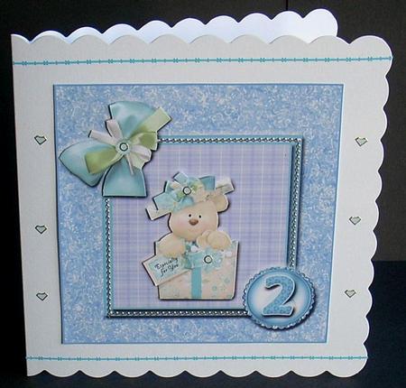 8x8 Blue Birthday Bear 2nd Birthday with Decoupage by Joyce Watson