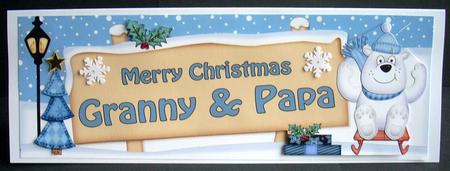 Xmas Granny & Papa Bear Signpost Large Dl Easicut Decoupage by Joyce Watson
