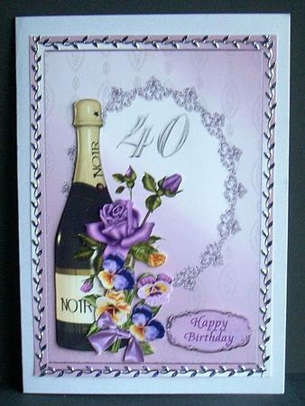 Champagne and Flowers 40th Birthday Decoupage Card by Joyce Watson
