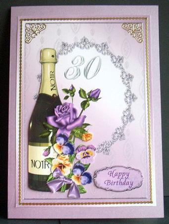 Champagne and Flowers 30th Birthday Decoupage Card by Joyce Watson