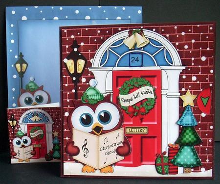 3D Singing Hoot Owl Christmas Door Countdown Animated Card by Joyce Watson