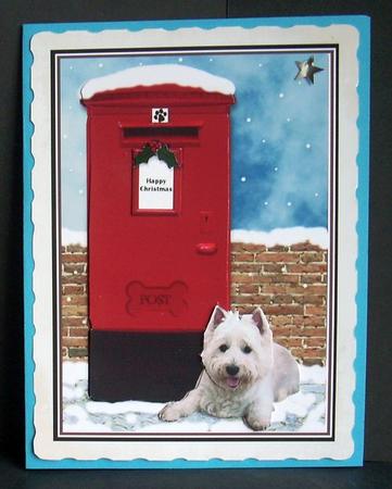 Westie Christmas Post Box Scene Decoupage by Joyce Watson