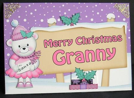 Xmas Granny Teddy Tess Signpost 5x7 Easicut Decoupage by Joyce Watson