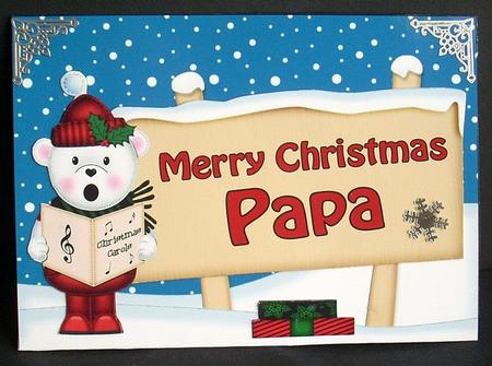 Xmas Papa Teddy Ed Signpost 5x7 Easicut Decoupage by Joyce Watson
