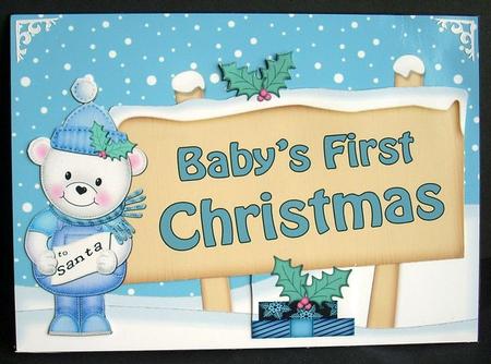 Baby's 1st Christmas Teddy Signpost 5x7 Easicut Decoupage by Joyce Watson