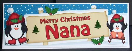 Xmas Nana Penguins Signpost Lge Dl Easicut 3D Decoupage by Joyce Watson