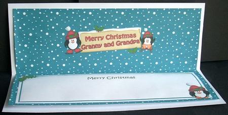 Xmas Granny & Grandpa Penguins Signpost Lge Dl Insert by Joyce Watson