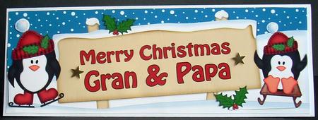 Xmas Gran & Papa Penguins Signpost Large Dl Easicut Decoupag by Joyce Watson
