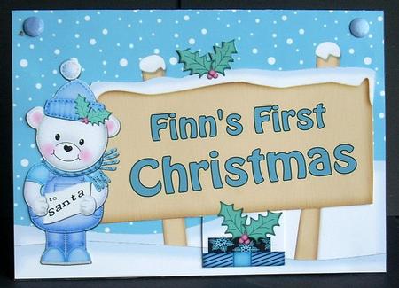 Finn's 1st Christmas Teddy Signpost 5x7 Easicut Decoupage by Joyce Watson
