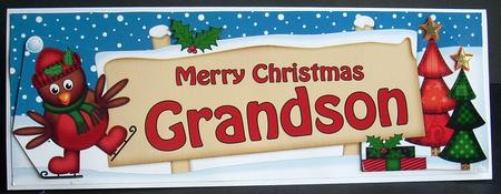 Xmas Grandson Robin Signpost Lge Dl Decoupage by Joyce Watson
