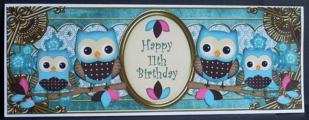 Blue Owls 11th Birthday Large Dl Decoupage Step by Step by Joyce Watson