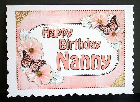 5x7 Birthday Nanny Flowers & Butterflies 3D Decoupage by Joyce Watson