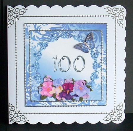 Iris and Butterflies 100th Birthday/anniversary Card Topper by Joyce Watson