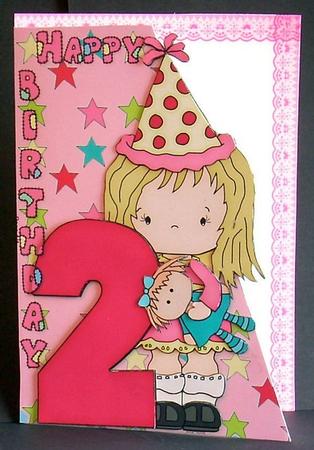 Girls 2nd Birthday Card Front and Decoupage by Joyce Watson