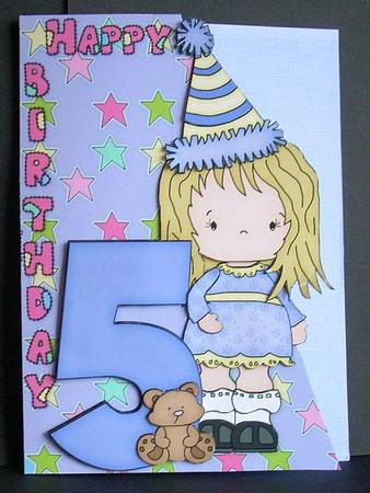 Girls 5th Birthday Card Front and Decoupage by Joyce Watson