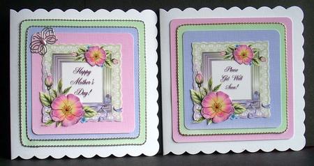 6 x All Occasion Briar Rose & Lace Greetings Toppers by Joyce Watson